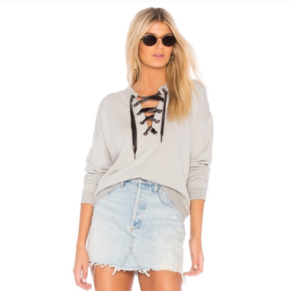 Rails Grey Ryan Lace Up Sweatshirt New With Tags XXS